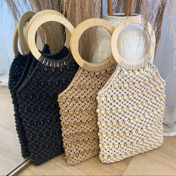 LAST2 • Cabo Ready Beaded Wooden Tote Handbag - Picture 7 of 14